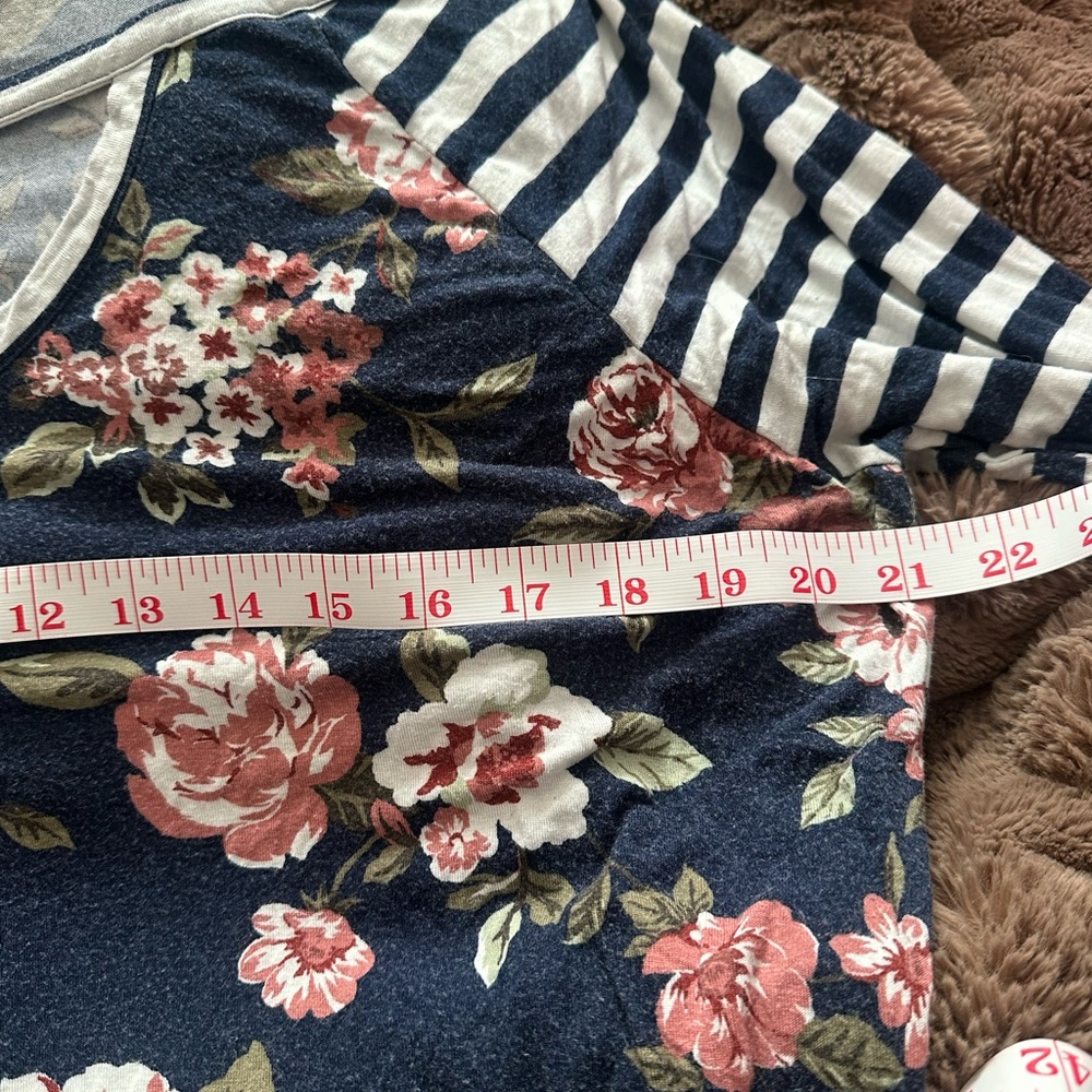 Absolutely Famous Navy Floral and Striped Long Sleeve Tee - Picture 5 of 6
